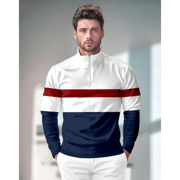 Men's Golf Polo Shirt Dark Blue Long Sleeve Top Golf Attire Clothes Outfits Wear Apparel