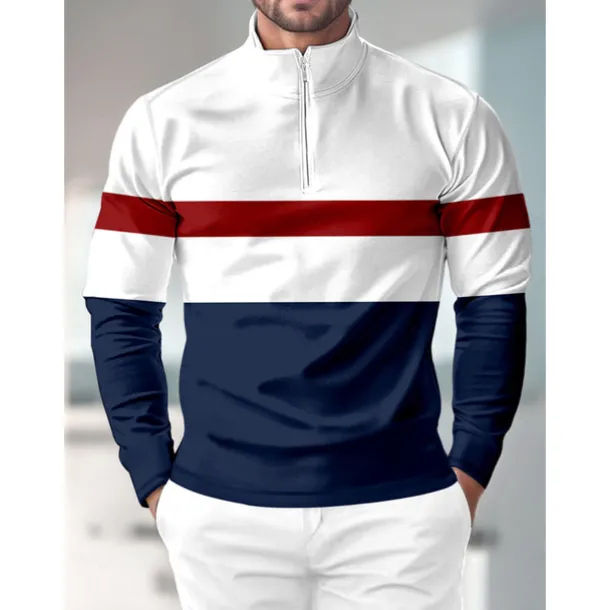 Men's Golf Polo Shirt Dark Blue Long Sleeve Top Golf Attire Clothes Outfits Wear Apparel