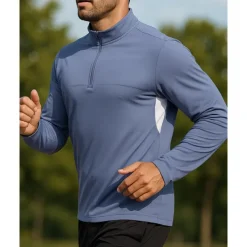 Men's Golf Polo Shirt Running Shirt Tennis Shirt Quarter Zip Long Sleeve Tee Tshirt Breathable Quick Dry Lightweight Tennis Golf Running Sportswear Activewear Solid Colored Blue Gray