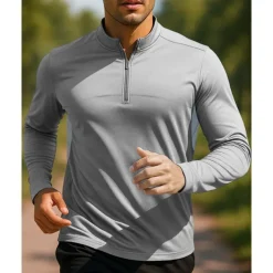 Men's Golf Polo Shirt Running Shirt Tennis Shirt Quarter Zip Long Sleeve Tee Tshirt Breathable Quick Dry Lightweight Tennis Golf Running Sportswear Activewear Solid Colored Blue Gray