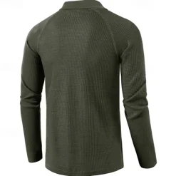 Men's Golf Polo Waffle Knit Polo Shirt Business Casual Ribbed Polo Collar Long Sleeve Fashion Basic Solid Color Knitting Fall Winter Regular Fit Dark Grey Black Army Green Navy Blue Light Grey Golf