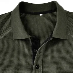 Men's Golf Polo Waffle Knit Polo Shirt Business Casual Ribbed Polo Collar Long Sleeve Fashion Basic Solid Color Knitting Fall Winter Regular Fit Dark Grey Black Army Green Navy Blue Light Grey Golf