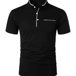 Men's Golf Shirt Banded Collar Shirt Casual Holiday Stand Collar Banded Collar Short Sleeve Fashion Basic Plain Button Summer Regular Fit Navy Black White Burgundy Golf Shirt