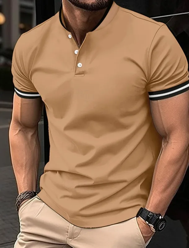 Men's Golf Shirt Golf Polos Shirts Work Casual Lapel Short Sleeve Basic Modern Color Block Patchwork Buttons Summer Regular Fit Black White Red Khaki Golf Shirt