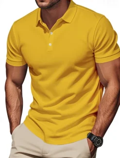 Men's Golf Shirt Golf Polos Shirts Work Casual Lapel Short Sleeve Basic Modern Plain Buttons Spring & Summer Regular Fit Black White Yellow Red Navy Blue Royal Blue Golf Shirt