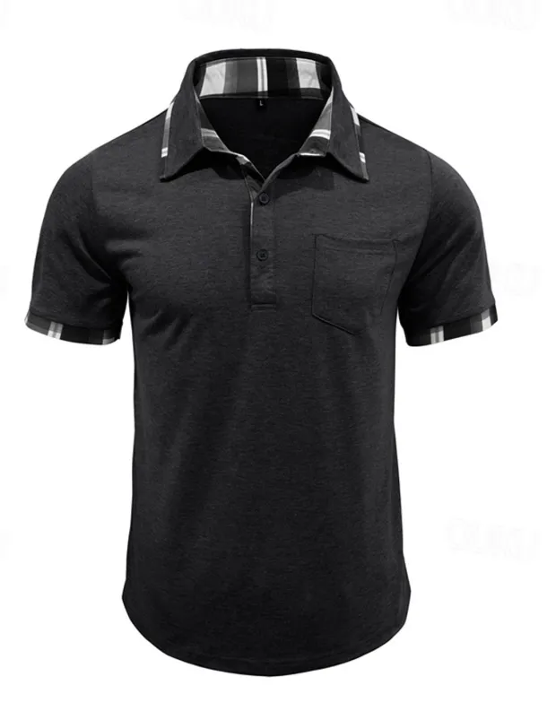Men's Golf Shirt Golf Polos Shirts Work Casual Lapel Short Sleeve Basic Modern Plaid Color Block Patchwork Buttons Summer Spring Regular Fit Wine Black Blue Green Khaki Light Grey Golf Shirt
