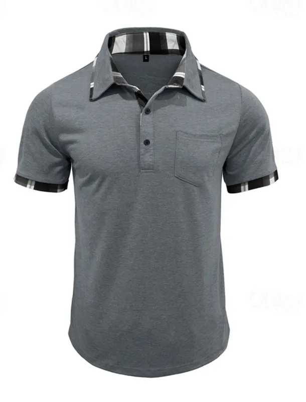 Men's Golf Shirt Golf Polos Shirts Work Casual Lapel Short Sleeve Basic Modern Plaid Color Block Patchwork Buttons Summer Spring Regular Fit Wine Black Blue Green Khaki Light Grey Golf Shirt