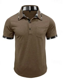 Men's Golf Shirt Golf Polos Shirts Work Casual Lapel Short Sleeve Basic Modern Plaid Color Block Patchwork Buttons Summer Spring Regular Fit Wine Black Blue Green Khaki Light Grey Golf Shirt