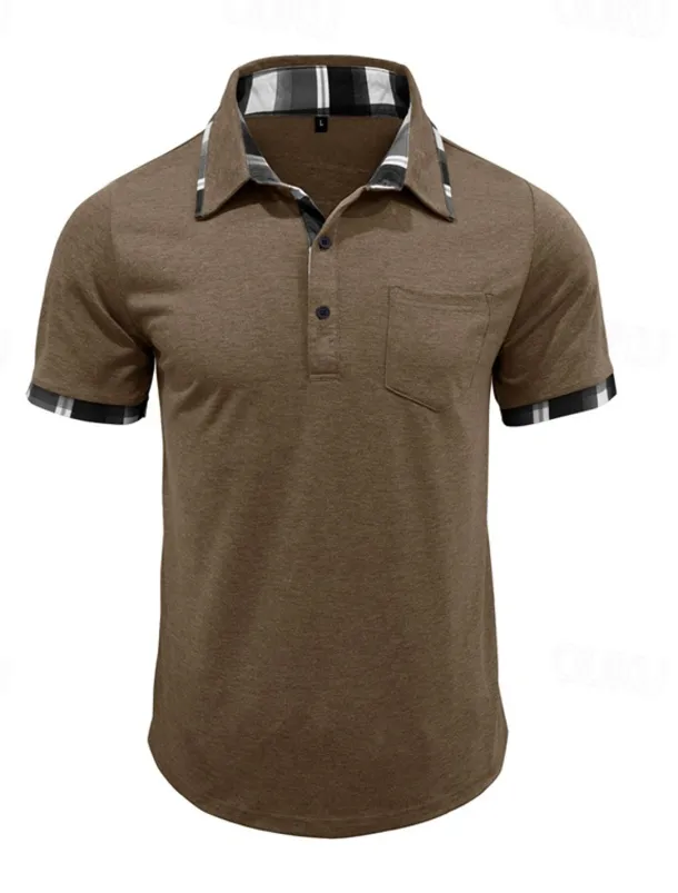 Men's Golf Shirt Golf Polos Shirts Work Casual Lapel Short Sleeve Basic Modern Plaid Color Block Patchwork Buttons Summer Spring Regular Fit Wine Black Blue Green Khaki Light Grey Golf Shirt