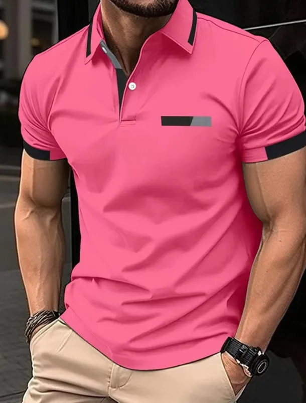 Men's Golf Shirt Golf Polos Shirts Work Casual Lapel Short Sleeve Basic Modern Color Block Patchwork Buttons Spring Regular Fit Black Blue sky blue Brown Green Light Grey Golf Shirt