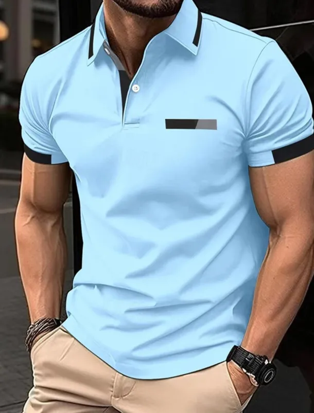 Men's Golf Shirt Golf Polos Shirts Work Casual Lapel Short Sleeve Basic Modern Color Block Patchwork Buttons Spring Regular Fit Black Blue sky blue Brown Green Light Grey Golf Shirt