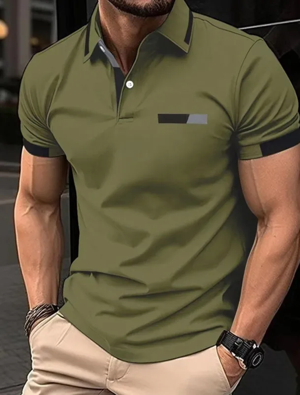 Men's Golf Shirt Golf Polos Shirts Work Casual Lapel Short Sleeve Basic Modern Color Block Patchwork Buttons Spring Regular Fit Black Blue sky blue Brown Green Light Grey Golf Shirt