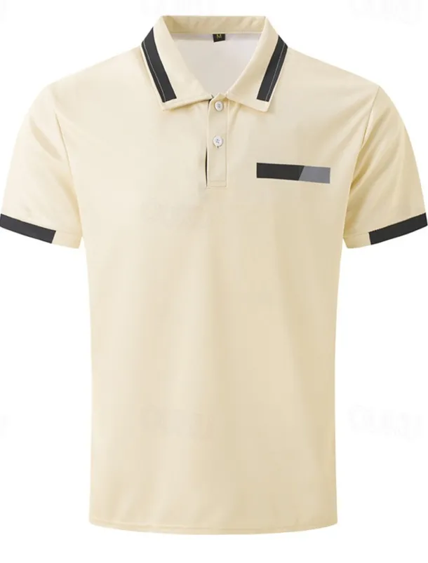 Men's Golf Shirt Golf Polos Shirts Work Casual Lapel Short Sleeve Basic Modern Color Block Patchwork Buttons Spring Regular Fit Black Blue sky blue Brown Green Light Grey Golf Shirt