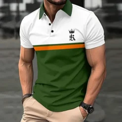 Men's Golf Shirt Golf Polo Work Casual Lapel Short Sleeve Basic Modern Color Block Patchwork Button Spring & Summer Regular Fit Black Dark navy Royal Blue Blue Orange Green Golf Shirt