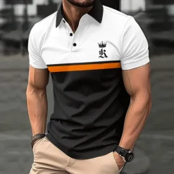 Men's Golf Shirt Golf Polo Work Casual Lapel Short Sleeve Basic Modern Color Block Patchwork Button Spring & Summer Regular Fit Black Dark navy Royal Blue Blue Orange Green Golf Shirt