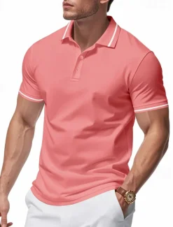 Men's Golf Shirt Golf Polos Shirts Work Casual Lapel Short Sleeve Basic Modern Plain Patchwork Buttons Summer Regular Fit Black White Pink Red Navy Blue Emerald Green Golf Shirt