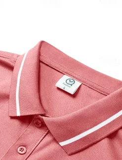 Men's Golf Shirt Golf Polos Shirts Work Casual Lapel Short Sleeve Basic Modern Plain Patchwork Buttons Summer Regular Fit Black White Pink Red Navy Blue Emerald Green Golf Shirt