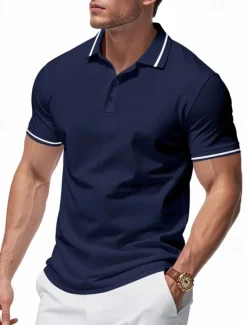 Men's Golf Shirt Golf Polos Shirts Work Casual Lapel Short Sleeve Basic Modern Plain Patchwork Buttons Summer Regular Fit Black White Pink Red Navy Blue Emerald Green Golf Shirt