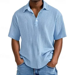 Men's Golf Shirt Golf Polos Shirts Work Casual Lapel Short Sleeve Basic Modern Plain Buttons Jacquard Summer Regular Fit Apricot Black White Pink Red Navy Blue Golf Shirt