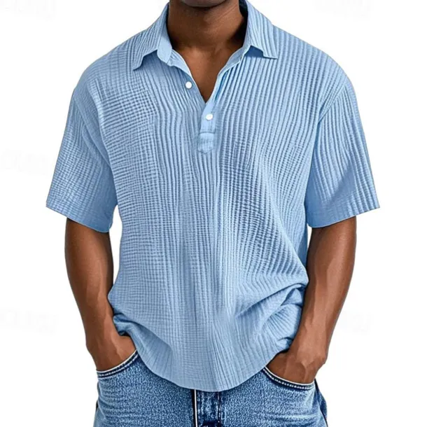 Men's Golf Shirt Golf Polos Shirts Work Casual Lapel Short Sleeve Basic Modern Plain Buttons Jacquard Summer Regular Fit Apricot Black White Pink Red Navy Blue Golf Shirt