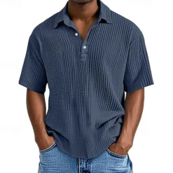 Men's Golf Shirt Golf Polos Shirts Work Casual Lapel Short Sleeve Basic Modern Plain Buttons Jacquard Summer Regular Fit Apricot Black White Pink Red Navy Blue Golf Shirt