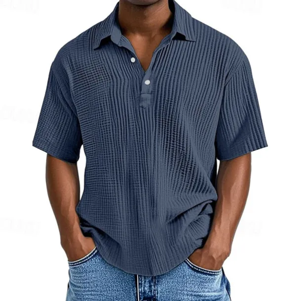 Men's Golf Shirt Golf Polos Shirts Work Casual Lapel Short Sleeve Basic Modern Plain Buttons Jacquard Summer Regular Fit Apricot Black White Pink Red Navy Blue Golf Shirt