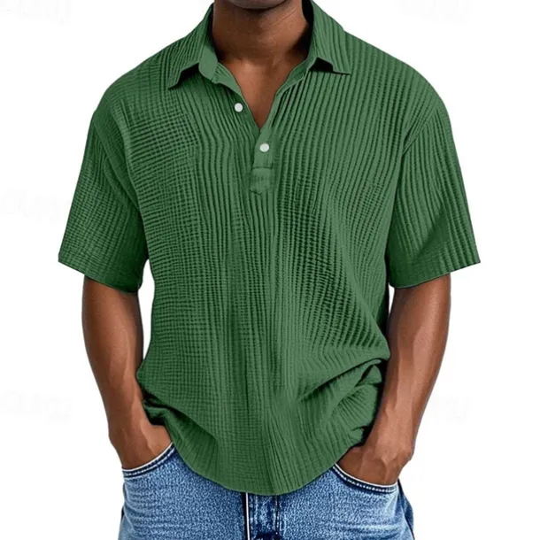 Men's Golf Shirt Golf Polos Shirts Work Casual Lapel Short Sleeve Basic Modern Plain Buttons Jacquard Summer Regular Fit Apricot Black White Pink Red Navy Blue Golf Shirt