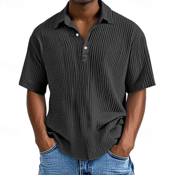 Men's Golf Shirt Golf Polos Shirts Work Casual Lapel Short Sleeve Basic Modern Plain Buttons Jacquard Summer Regular Fit Apricot Black White Pink Red Navy Blue Golf Shirt