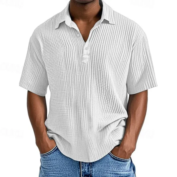 Men's Golf Shirt Golf Polos Shirts Work Casual Lapel Short Sleeve Basic Modern Plain Buttons Jacquard Summer Regular Fit Apricot Black White Pink Red Navy Blue Golf Shirt