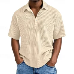 Men's Golf Shirt Golf Polos Shirts Work Casual Lapel Short Sleeve Basic Modern Plain Buttons Jacquard Summer Regular Fit Apricot Black White Pink Red Navy Blue Golf Shirt