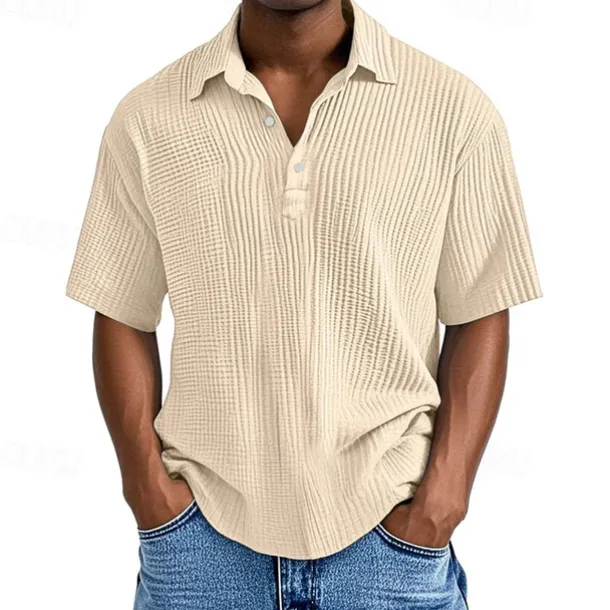 Men's Golf Shirt Golf Polos Shirts Work Casual Lapel Short Sleeve Basic Modern Plain Buttons Jacquard Summer Regular Fit Apricot Black White Pink Red Navy Blue Golf Shirt