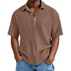 Men's Golf Shirt Golf Polos Shirts Work Casual Lapel Short Sleeve Basic Modern Plain Buttons Jacquard Summer Regular Fit Apricot Black White Pink Red Navy Blue Golf Shirt