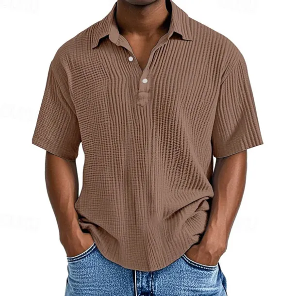 Men's Golf Shirt Golf Polos Shirts Work Casual Lapel Short Sleeve Basic Modern Plain Buttons Jacquard Summer Regular Fit Apricot Black White Pink Red Navy Blue Golf Shirt