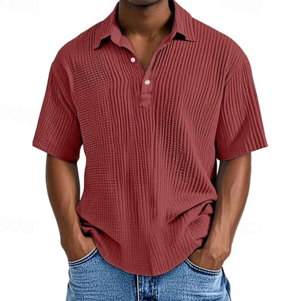 Men's Golf Shirt Golf Polos Shirts Work Casual Lapel Short Sleeve Basic Modern Plain Buttons Jacquard Summer Regular Fit Apricot Black White Pink Red Navy Blue Golf Shirt