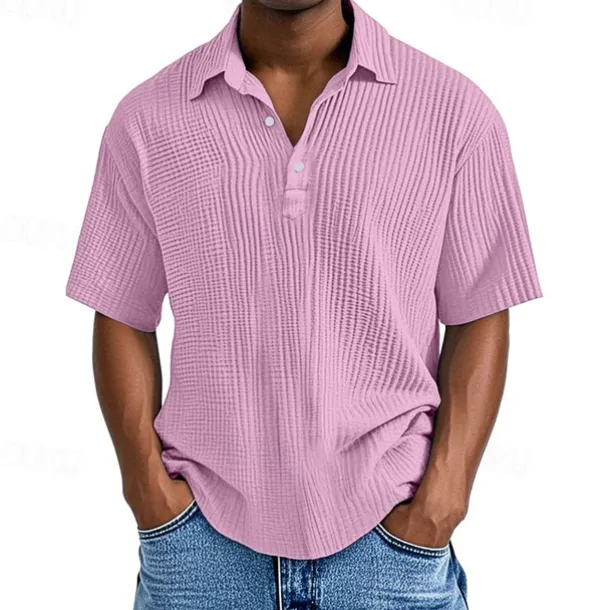 Men's Golf Shirt Golf Polos Shirts Work Casual Lapel Short Sleeve Basic Modern Plain Buttons Jacquard Summer Regular Fit Apricot Black White Pink Red Navy Blue Golf Shirt