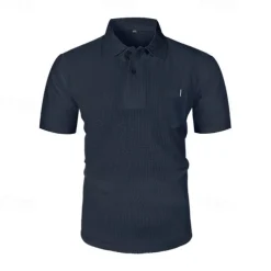 Men's Golf Shirt Golf Polos Shirts Casual Sports Lapel Short Sleeve Basic Comfortable Plain Buttons Jacquard Summer Regular Fit Black White Navy Blue Blue sky blue Dark Gray Golf Shirt