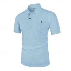 Men's Golf Shirt Golf Polos Shirts Casual Sports Lapel Short Sleeve Basic Comfortable Plain Buttons Jacquard Summer Regular Fit Black White Navy Blue Blue sky blue Dark Gray Golf Shirt