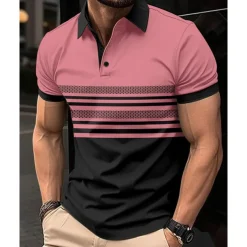 Men's Golf Shirt Golf Polos Shirts Work Casual Lapel Short Sleeve Basic Modern Striped Buttons Summer Regular Fit White Pink Red Royal Blue Green Khaki Golf Shirt