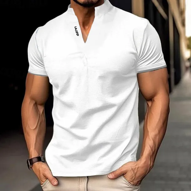 Men's Golf Shirt Golf Polo Work Casual Stand Collar Short Sleeve Basic Modern Plain Classic Spring & Summer Regular Fit Black White Gray Golf Shirt