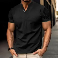 Men's Golf Shirt Golf Polo Work Casual Stand Collar Short Sleeve Basic Modern Plain Classic Spring & Summer Regular Fit Black White Gray Golf Shirt