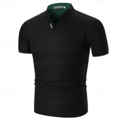 Men's Golf Shirt Golf Polo Work Casual Stand Collar Short Sleeve Basic Modern Plain Classic Spring & Summer Regular Fit Black White Gray Golf Shirt