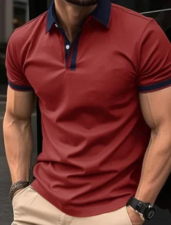 Men's Golf Shirt Golf Polos Shirts Work Casual Lapel Short Sleeve Basic Modern Color Block Patchwork Buttons Summer Spring Regular Fit Apricot Black White Red Blue Orange Golf Shirt