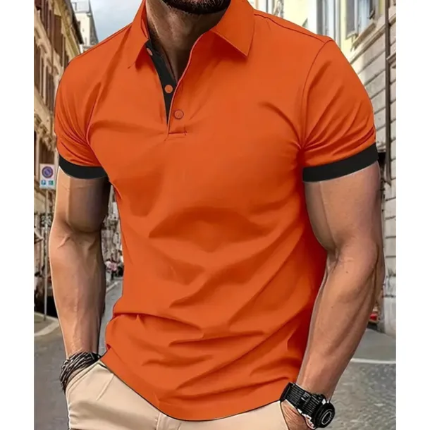Men's Golf Shirt Golf Polos Shirts Work Casual Lapel Short Sleeve Basic Modern Color Block Patchwork Buttons Summer Spring Regular Fit Yellow Pink Blue Orange Green Light Blue Golf Shirt