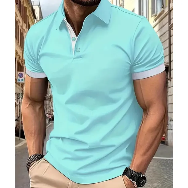 Men's Golf Shirt Golf Polos Shirts Work Casual Lapel Short Sleeve Basic Modern Color Block Patchwork Buttons Summer Spring Regular Fit Yellow Pink Blue Orange Green Light Blue Golf Shirt
