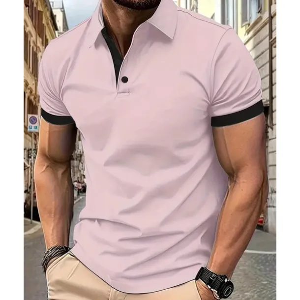 Men's Golf Shirt Golf Polos Shirts Work Casual Lapel Short Sleeve Basic Modern Color Block Patchwork Buttons Summer Spring Regular Fit Yellow Pink Blue Orange Green Light Blue Golf Shirt
