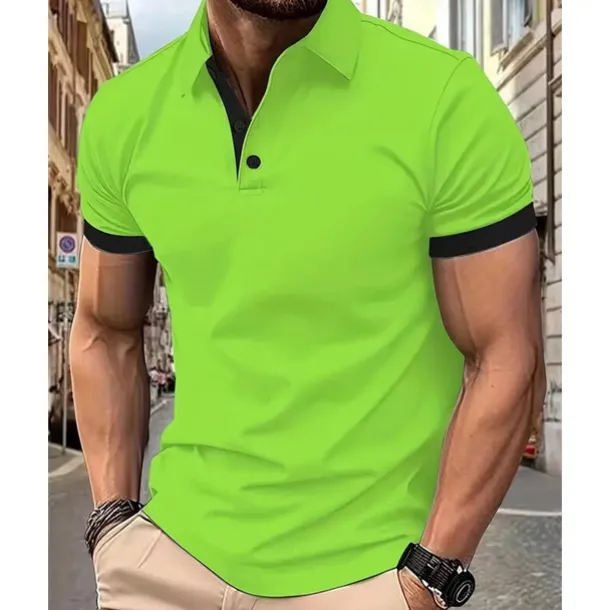 Men's Golf Shirt Golf Polos Shirts Work Casual Lapel Short Sleeve Basic Modern Color Block Patchwork Buttons Summer Spring Regular Fit Yellow Pink Blue Orange Green Light Blue Golf Shirt
