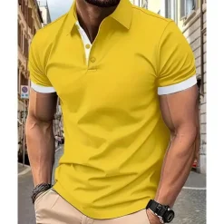 Men's Golf Shirt Golf Polos Shirts Work Casual Lapel Short Sleeve Basic Modern Color Block Patchwork Buttons Summer Spring Regular Fit Yellow Pink Blue Orange Green Light Blue Golf Shirt
