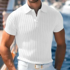 Men's Golf Shirt Knit Polo Work Casual Ribbed Polo Collar Classic Short Sleeve Basic Modern Color Block Ribbed Spring & Summer Regular Fit White Yellow Blue Green Gray Golf Shirt