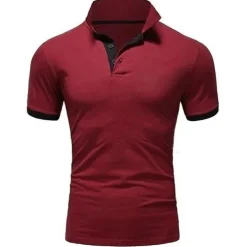 Men's Golf Shirt Polo Casual Sports Classic Short Sleeve Basic Casual Solid Color Plain Button Front Summer Spring Regular Fit Apple Green Light Pink Golden yellow Lake blue Yellow and Navy Black