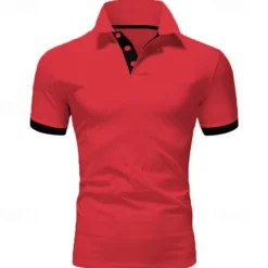 Men's Golf Shirt Polo Casual Sports Classic Short Sleeve Basic Casual Solid Color Plain Button Front Summer Spring Regular Fit Apple Green Light Pink Golden yellow Lake blue Yellow and Navy Black